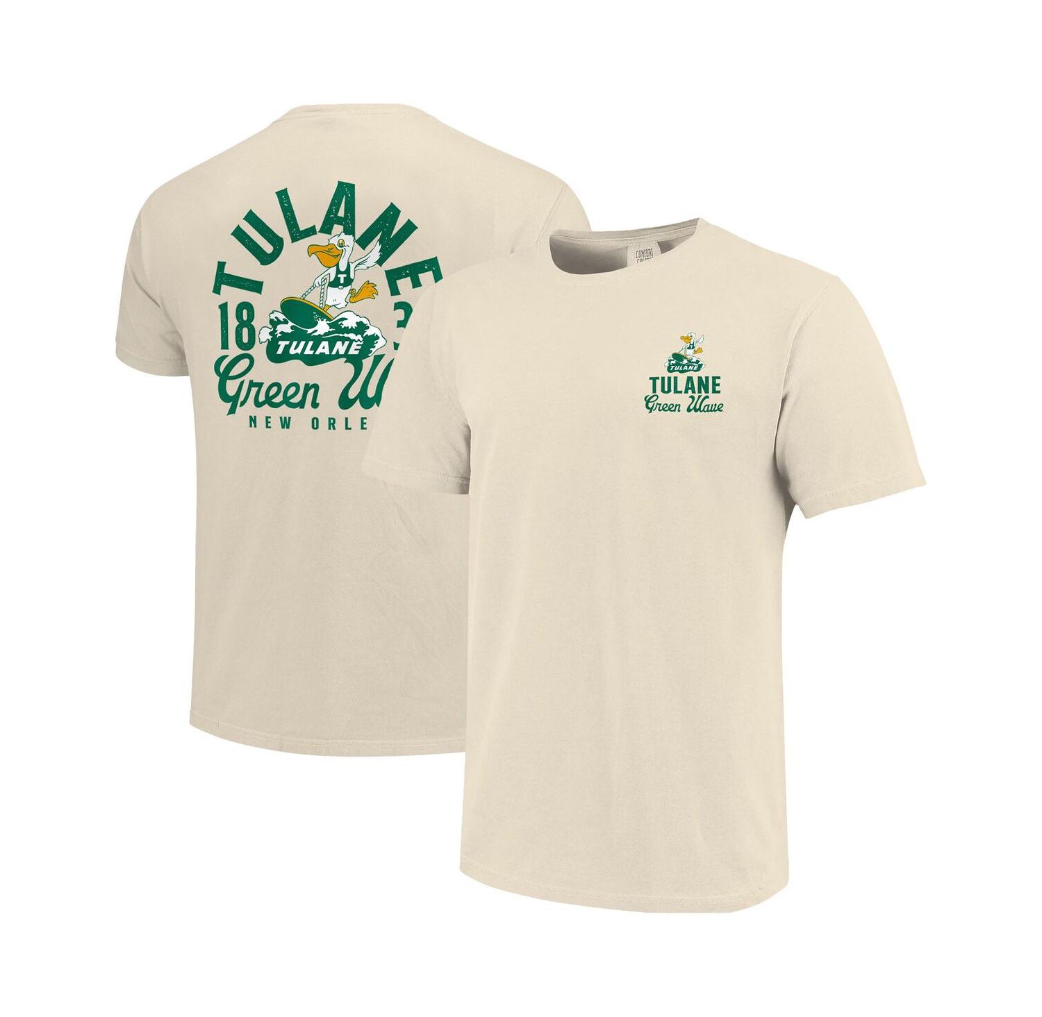 Men's Cream Tulane Green Wave Comfort Colors Mascot Overlay T-Shirt