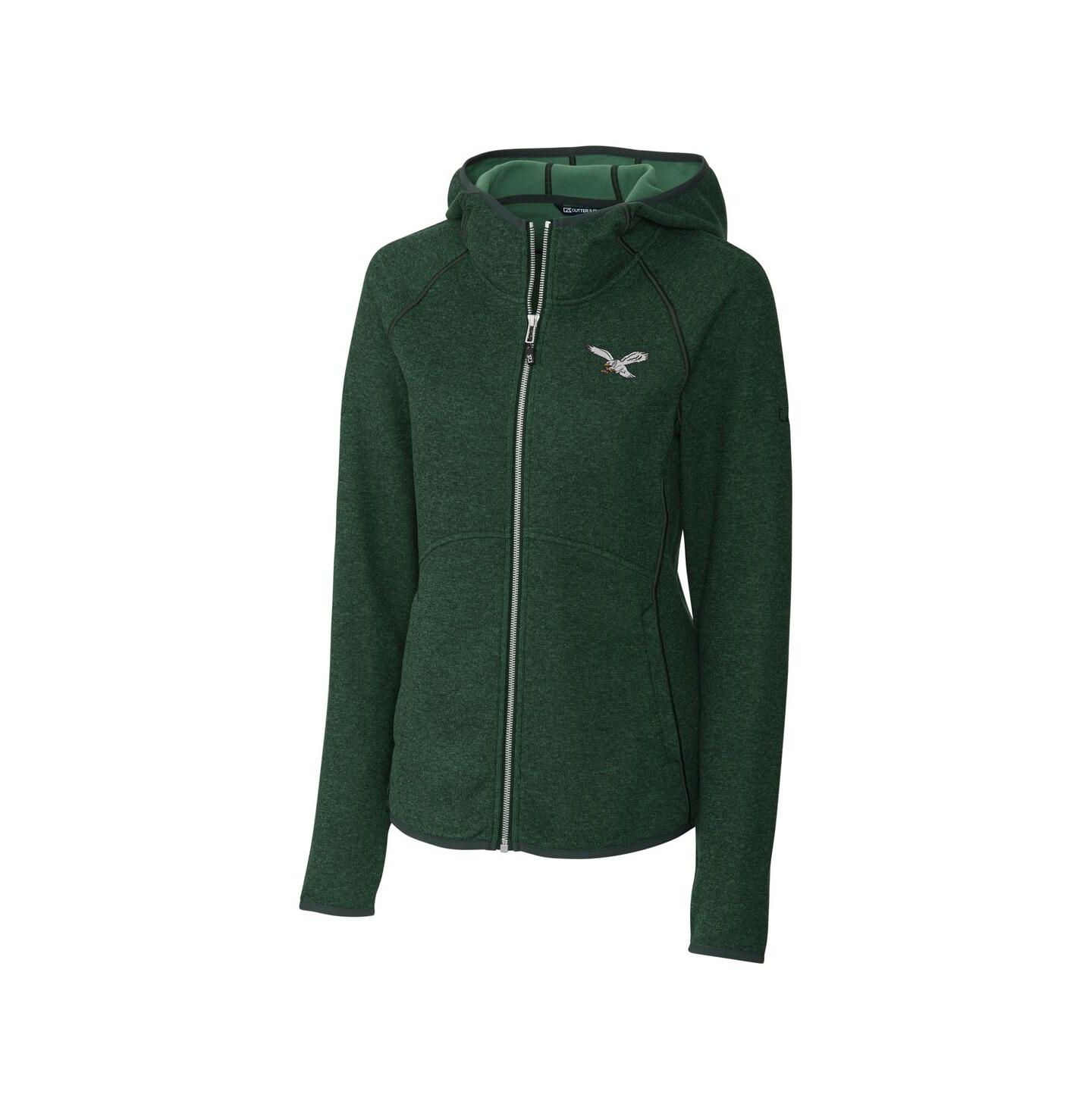 Женское худи Cutter & Buck Green Philadelphia Eagles Gridiron Classics Logo Mainsail Sweater Knit Full-Zip — фото 3