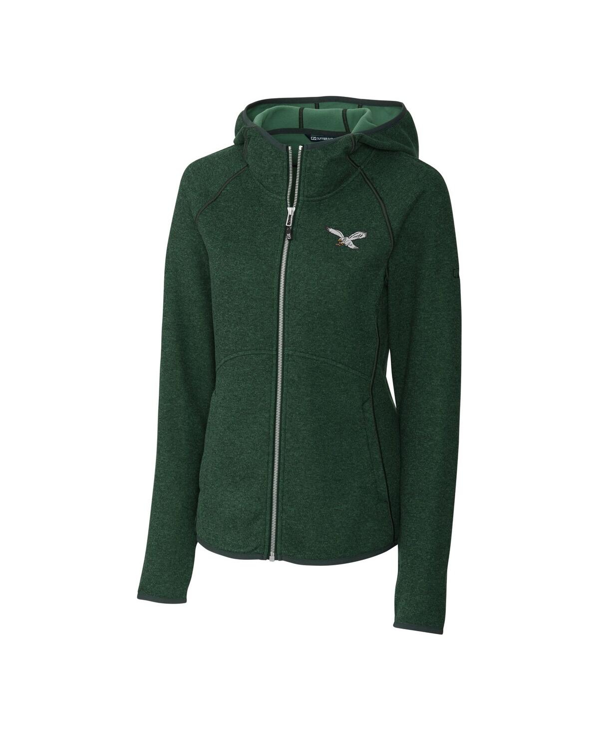 Cutter & Buck Women's Green Philadelphia Eagles Gridiron Classics Logo Mainsail Sweater Knit Full-zip Hoodie In Green