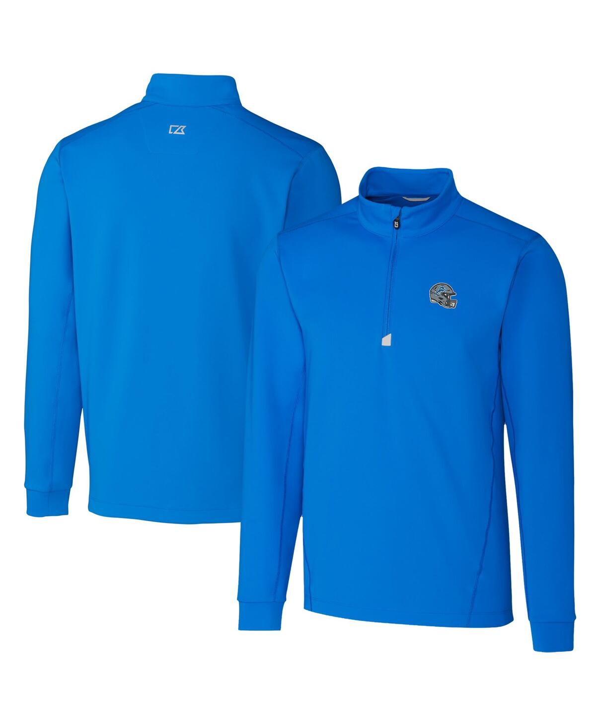 Cutter & Buck Men's Blue Detroit Lions Helmet Traverse Stretch Quarter-zip Pullover Top In Blue