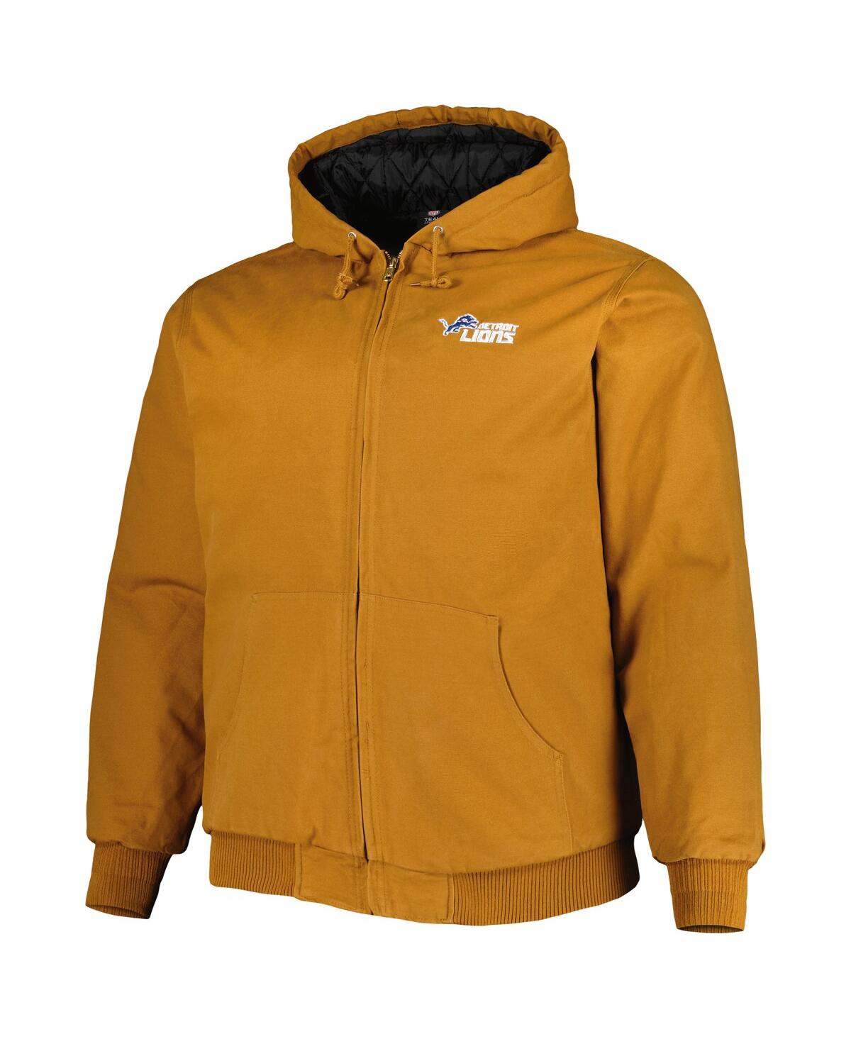 DUNBROOKE MEN'S TAN DETROIT LIONS BIG TALL DAKOTA CANVAS HOODIE FULL-ZIP JACKET 