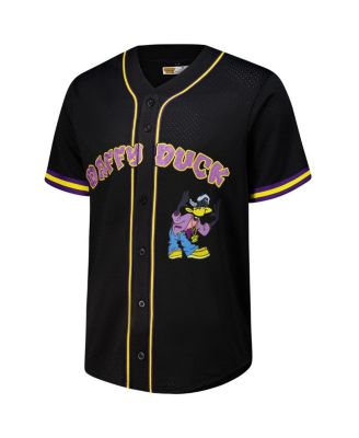 Men's Black Looney Tunes Hip Hop Daffy Button-Up Baseball Jersey