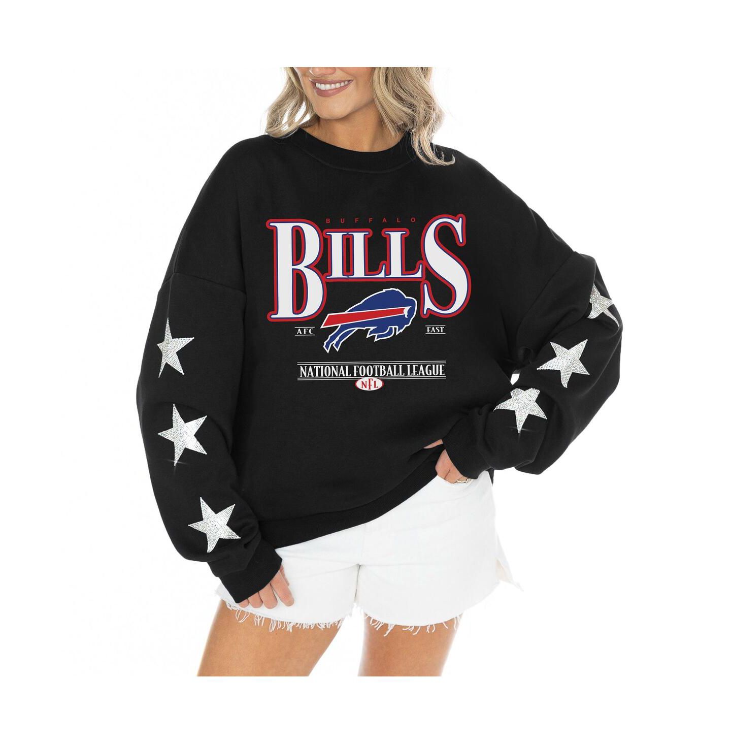 Женский свитер Gameday Couture Black Buffalo Bills Rhinestone Star Sleeve Settle the Score Tri-Blend Pullover — фото 1