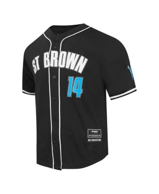 Men's Amon-Ra St. Brown Black Detroit Lions Player Name Number Mesh Button-Up Baseball Shirt
