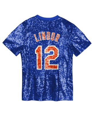 Juniors Francisco Lindor Royal New York Mets Name Number Sequin V-Neck Top
