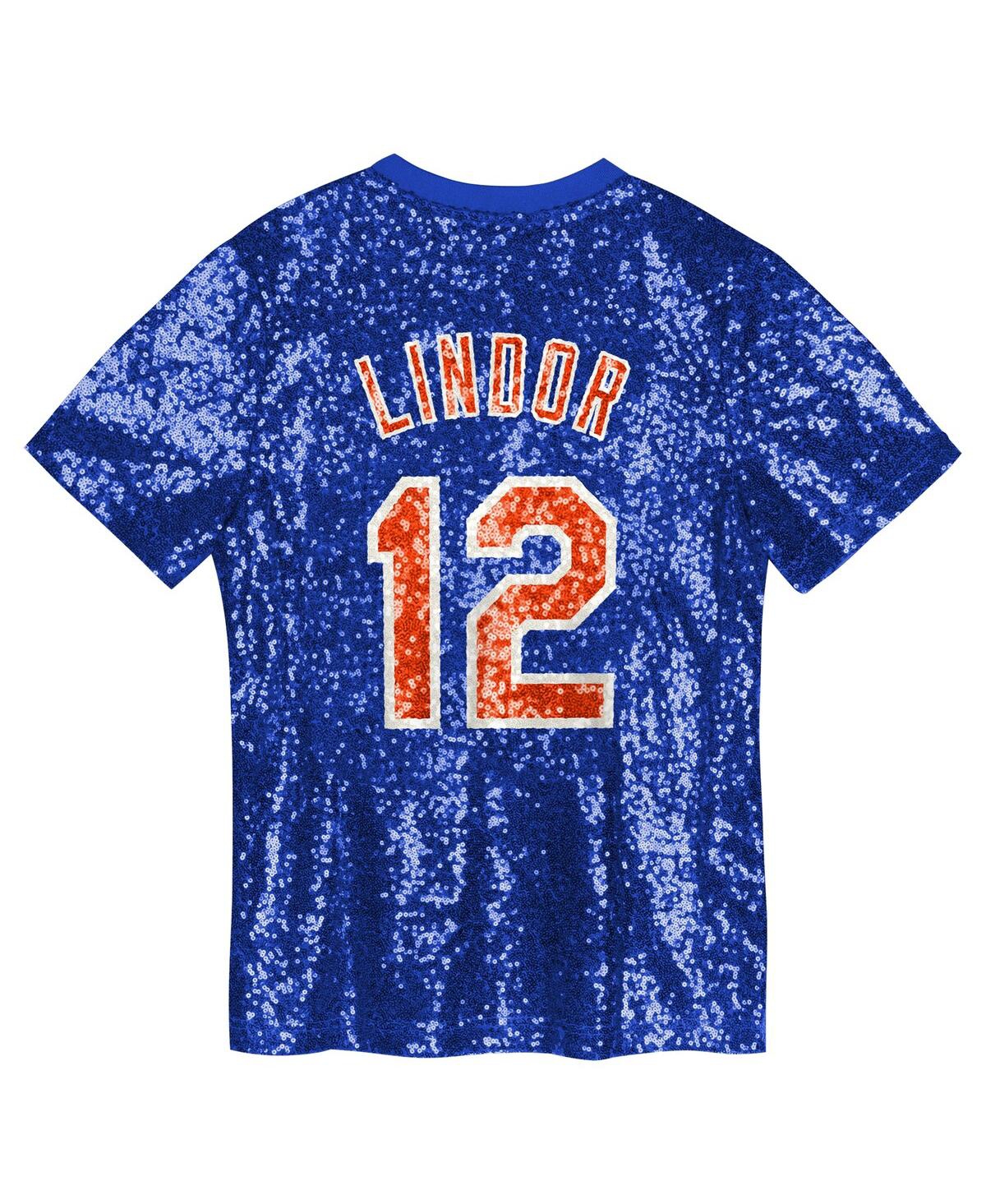 Outerstuff Juniors Francisco Lindor Royal New York Mets Name Number Sequin V-neck Top In Royal