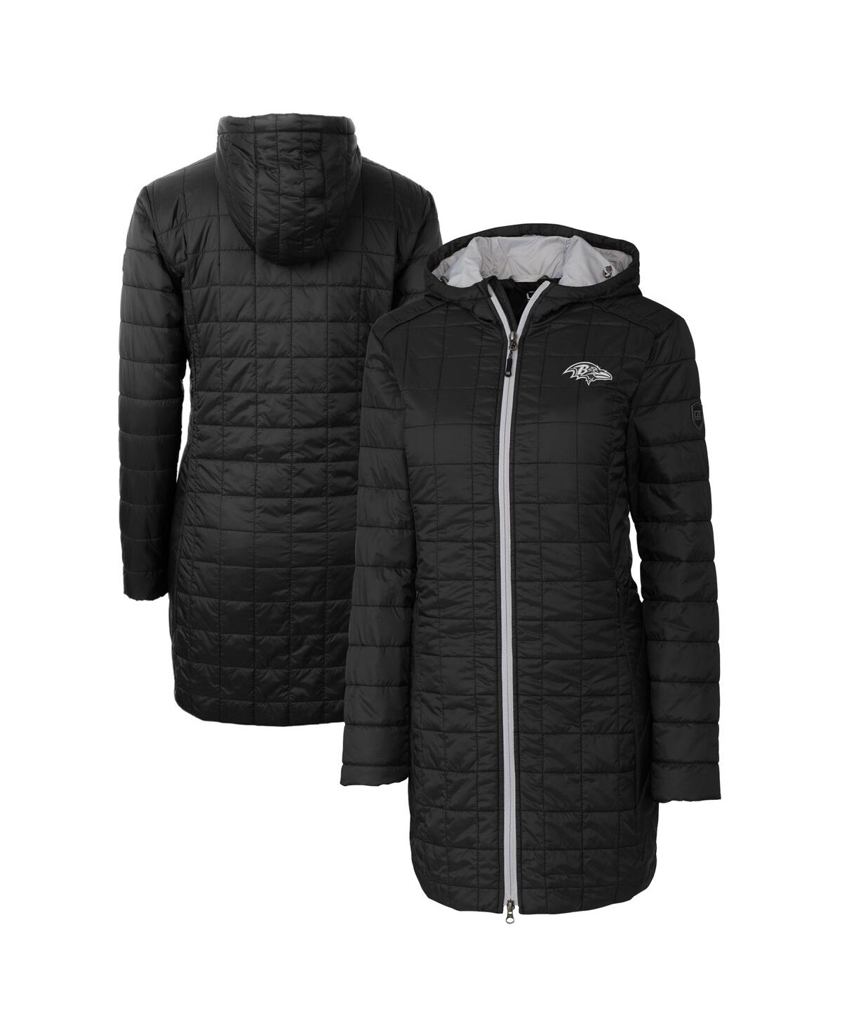 CUTTER & BUCK WOMEN'S BLACK BALTIMORE RAVENS RAINIER ECO INSULATED FULL-ZIP HOODIE LONG COAT 