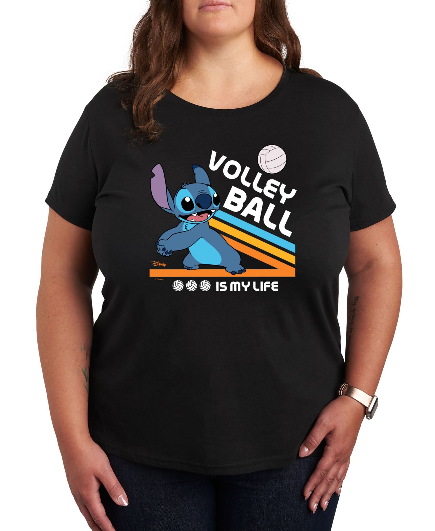 Trendy Plus Size Lilo and Stitch Sports Graphic Crew Neck T-Shirt