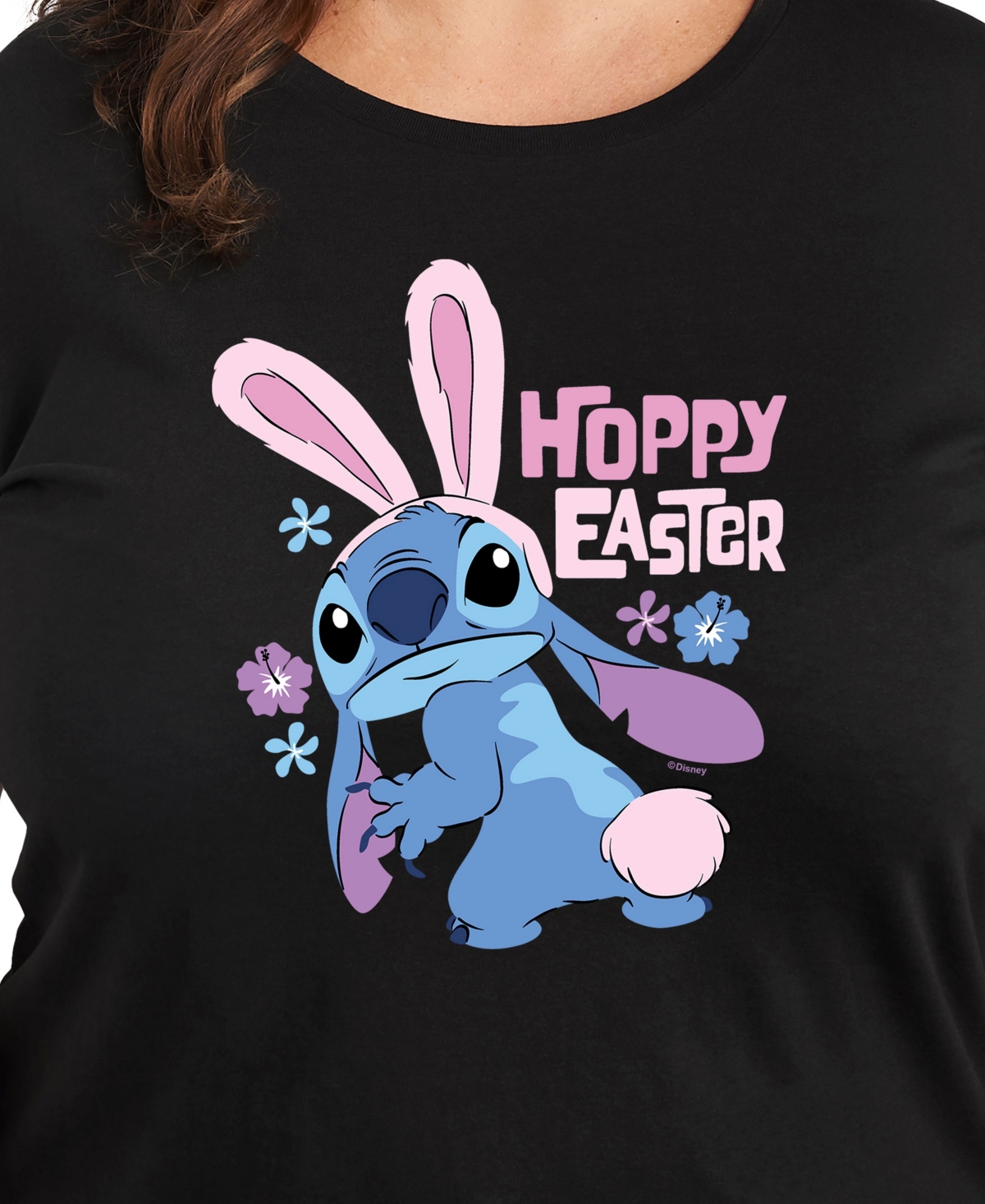 Hybrid Apparel Trendy Plus Size Lilo And Stitch Holidays Graphic Crew Neck T-shirt In Black