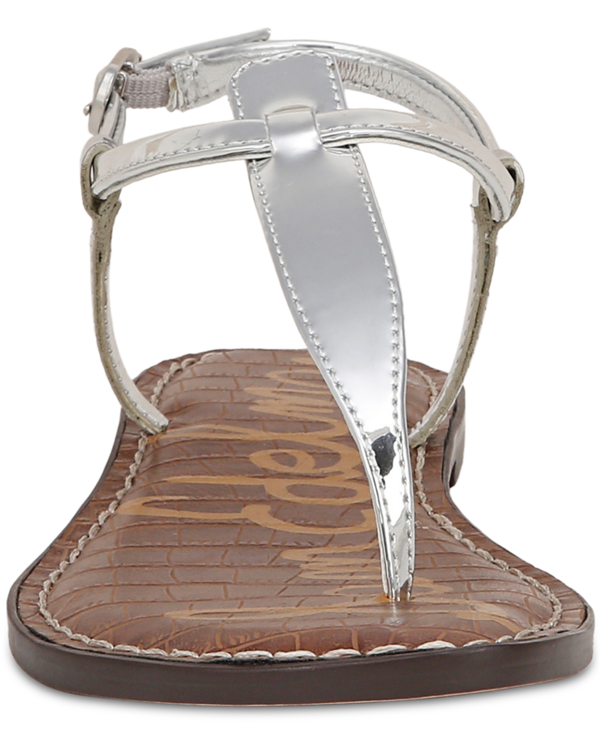 Sam Edelman Women's Gigi T-strap Flat Sandals In Soft Silver Faux Leather