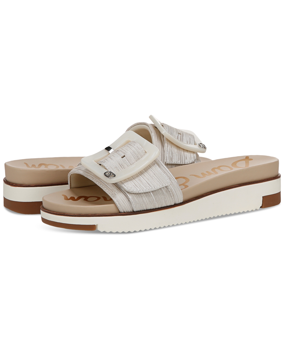 Sam Edelman Women's Ariane Platform Buckle Slide Sandals In Silver Fabric