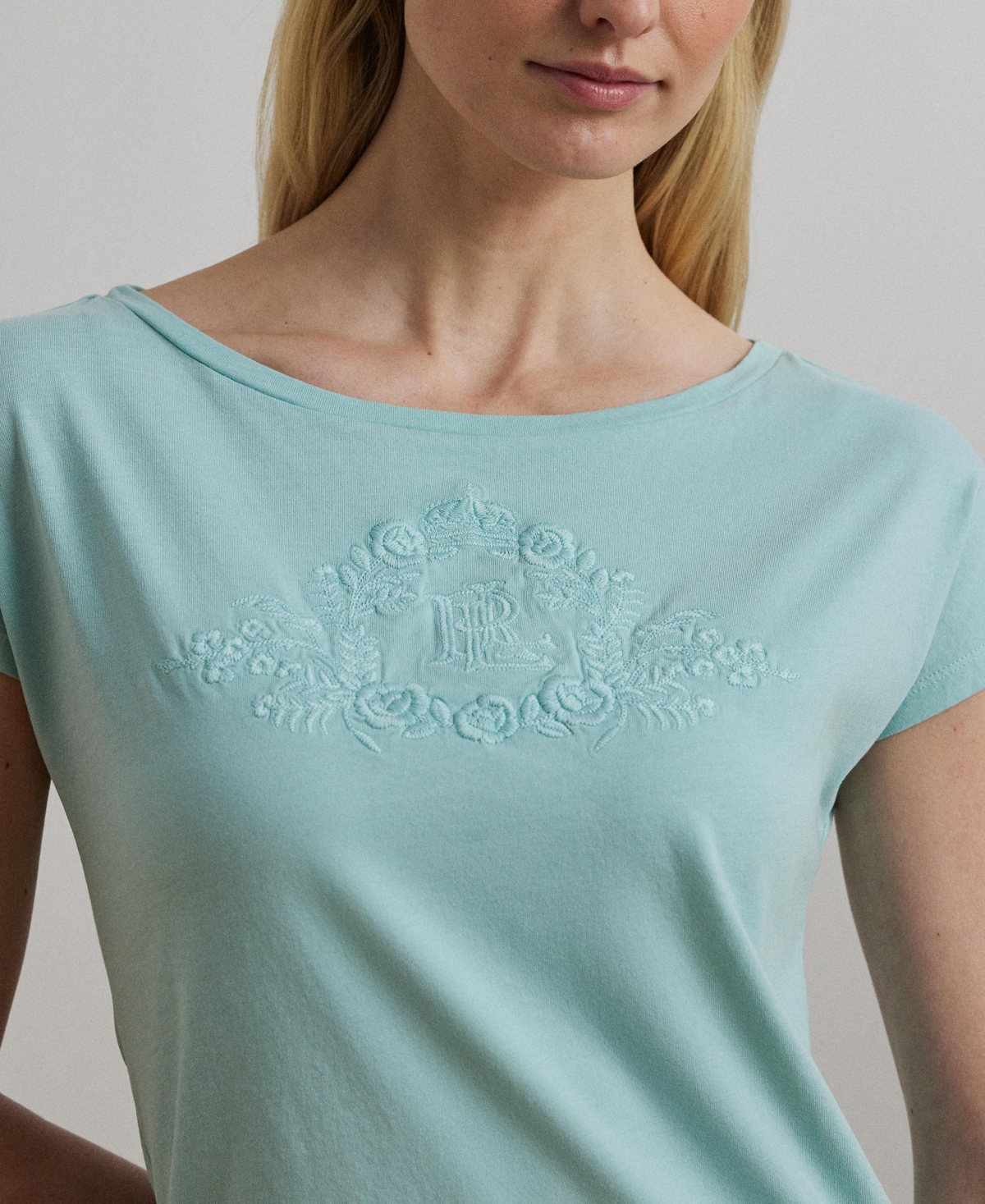 RALPH LAUREN WOMEN'S BEADED-LOGO COTTON JERSEY TEE 