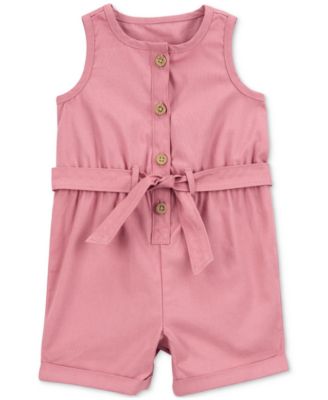 Baby Girls Sleeveless Cotton Canvas Romper 