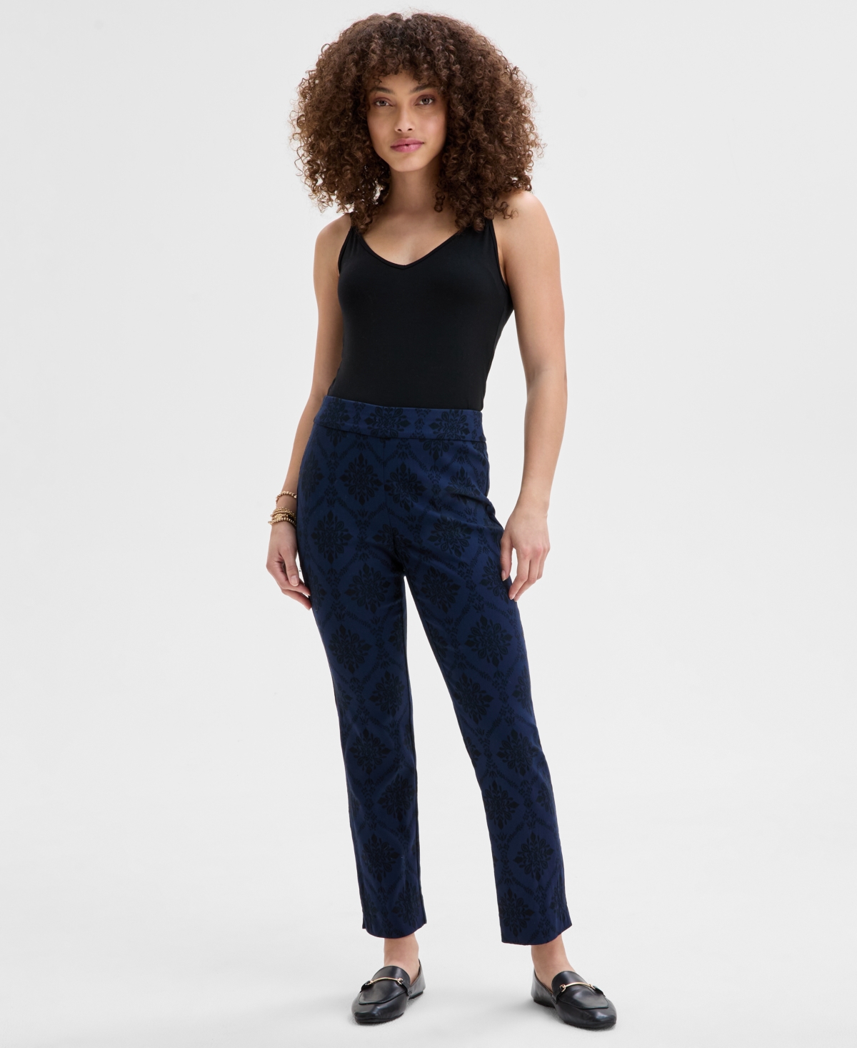 JM COLLECTION PETITE JACQUARD MEDALLION-PRINT PULL-ON PANTS, EXCLUSIVELY AT MACY'S 