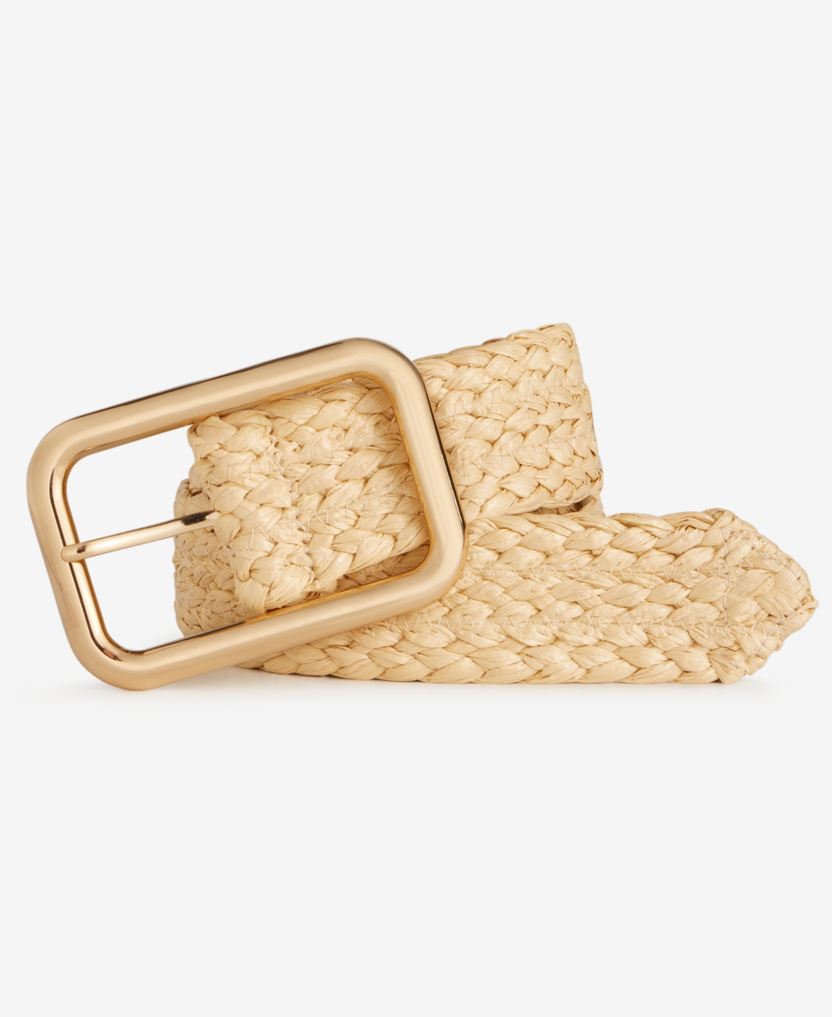 Chunky Weave Straw Belt, Exclusively at Macy's - Light Natural