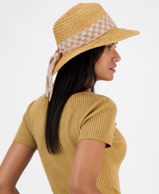 Straw Panama Hat with Logo Scarf Tie, Exclusively at Macy's