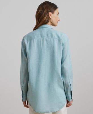 Women's Oversize Floral-Logo 100% Linen Shirt