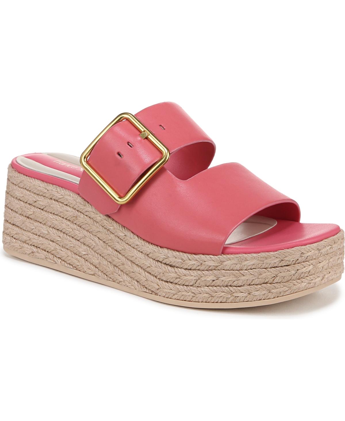 Franco Sarto Women's Taziana Open Square Toe Espadrille Slide Platform Sandals In Strawberry Pink Leather