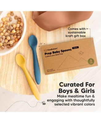 3-Pack Prep Baby Spoons, Silicone Baby Utensils for Self Feeding 6-24 Months, All Stages Baby Feeding Set, BLW Toddler Spoons