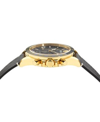 Men's Swiss Chronograph Greca Wave Black Leather Strap Watch 43mm