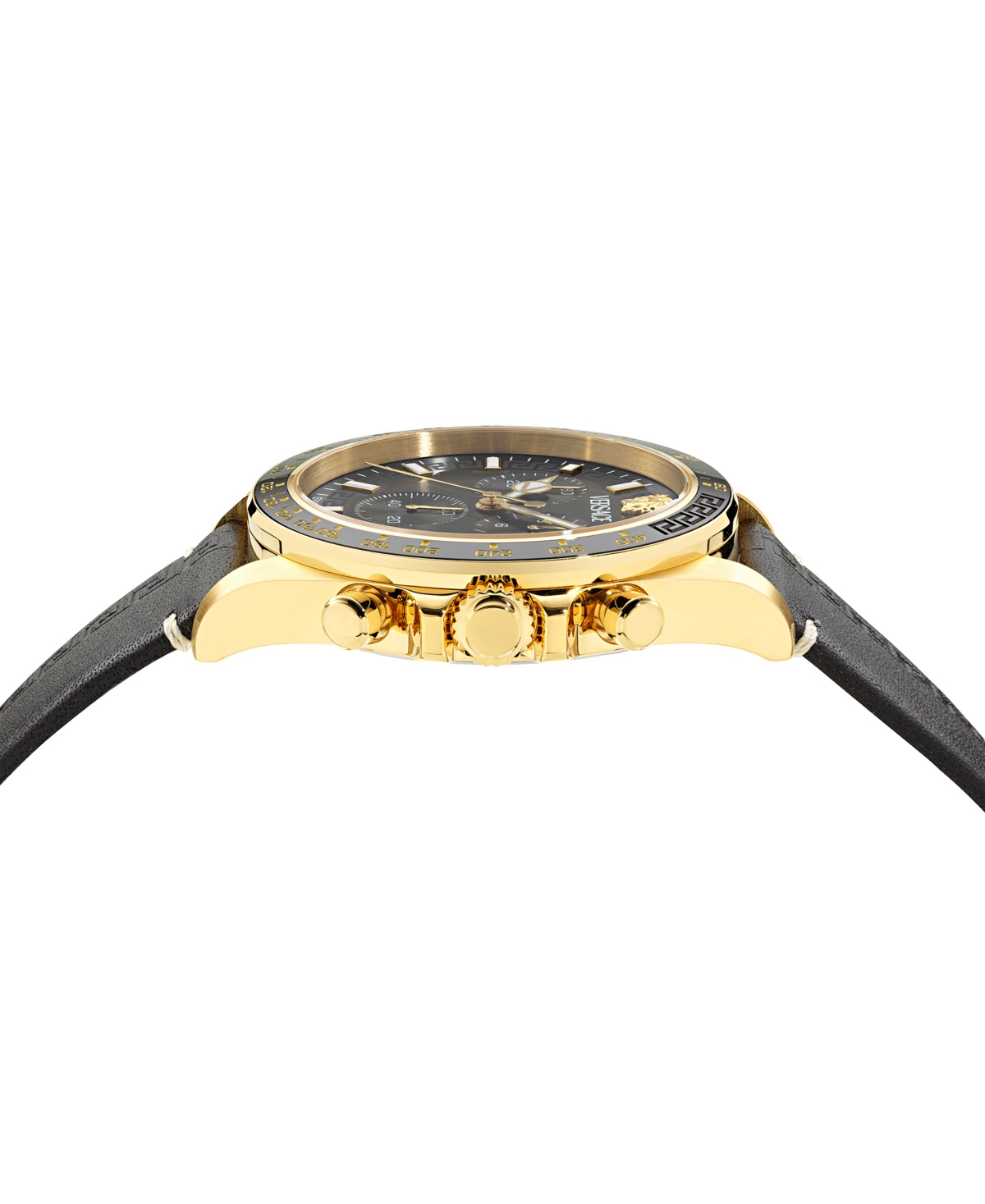 Versace Men's Swiss Chronograph Greca Wave Black Leather Strap Watch 43mm In Gold