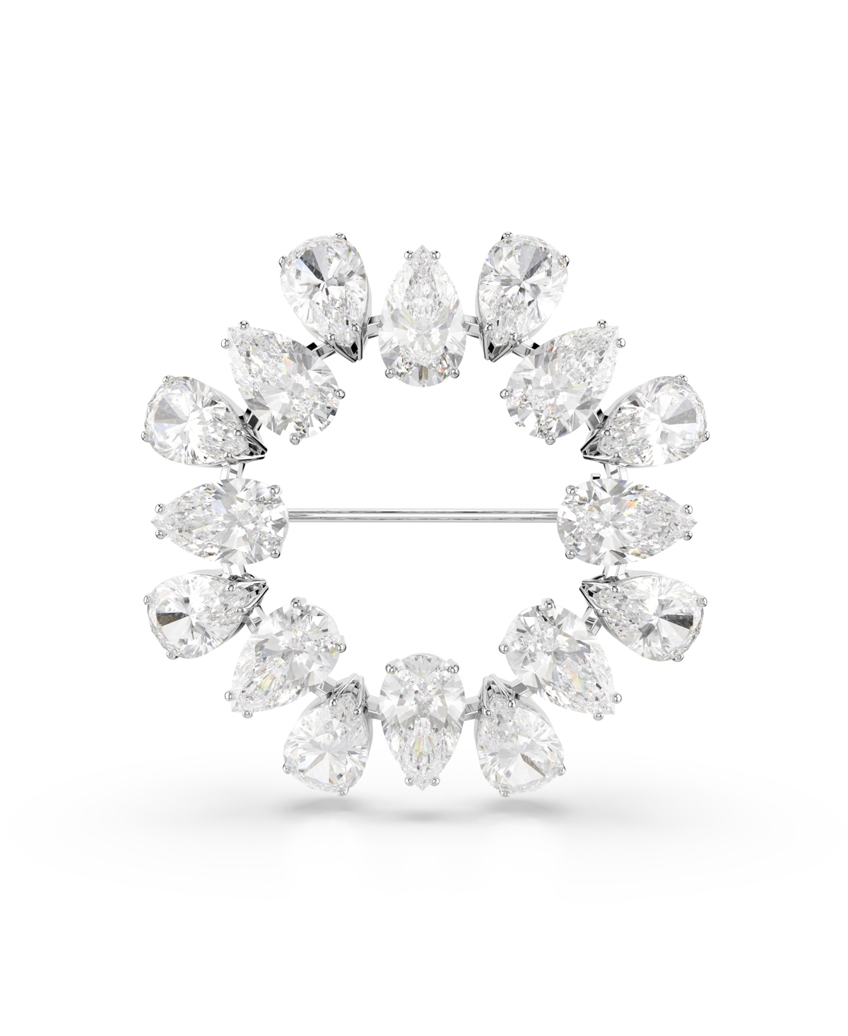 Matrix Rhodium Plated Pear Cut White Brooch - White