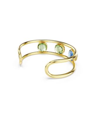 Chroma Cushion Cut Green Gold-Tone Plated Cuff Bracelet