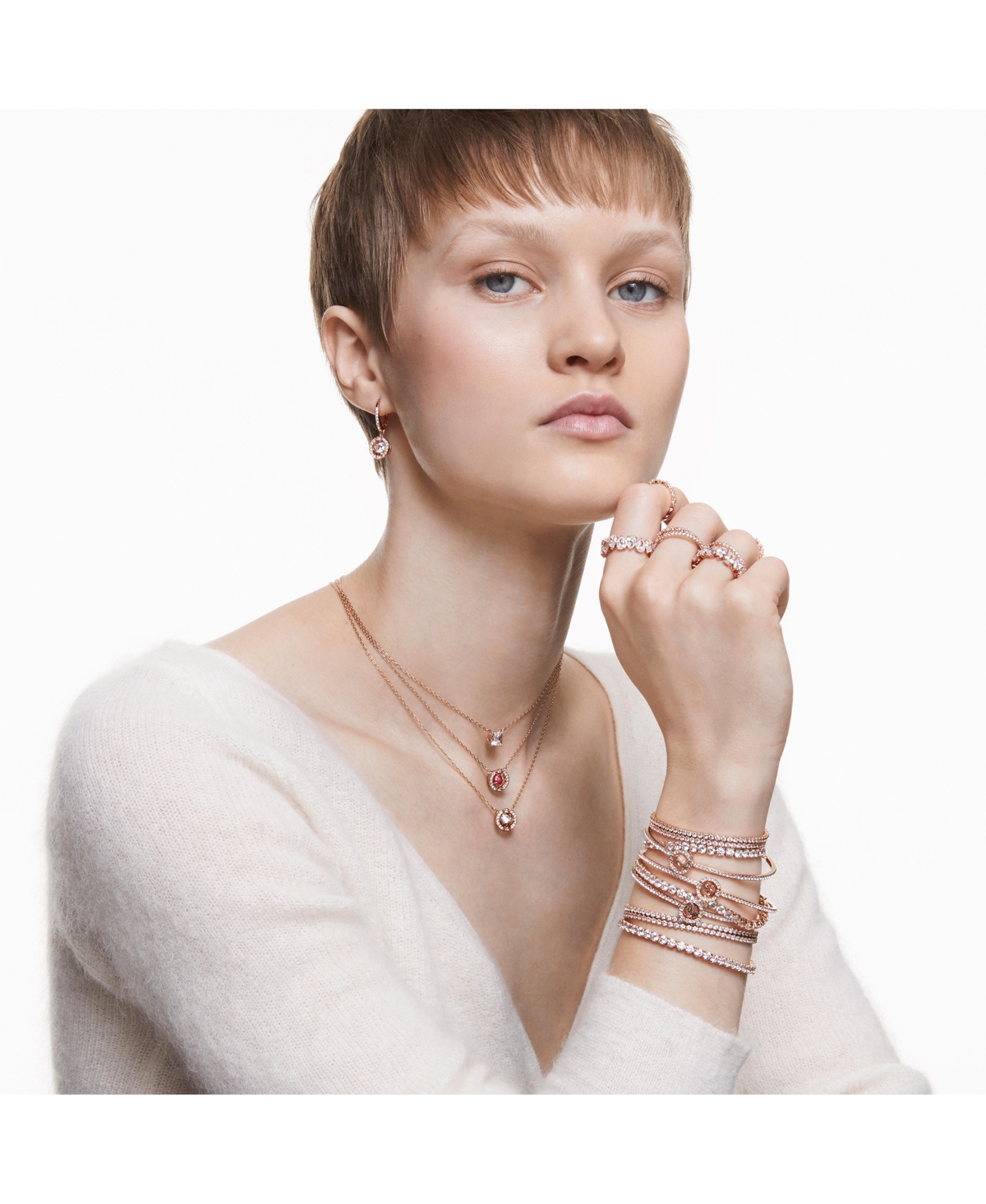 Swarovski Matrix Round Cut White Rose Gold-tone Plated Tennis Bracelet In Rose Gold