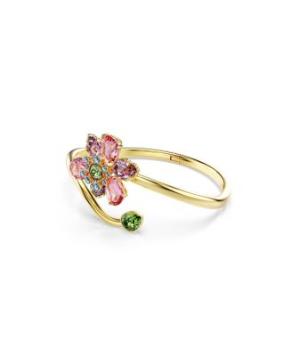 Idyllia Mixed Cuts Flower Multicolored Gold-Tone Plated Bangle Bracelet