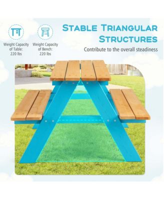 Kids Picnic Table Set Children Outdoor Wooden Table with Bench Seats Backyard