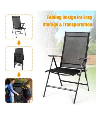 4PCS Patio Folding Dining Chair Recliner Adjustable