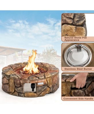 7PCS Patio Rattan Wicker Furniture Set Gas Fire Pit Table Sofa Cushion