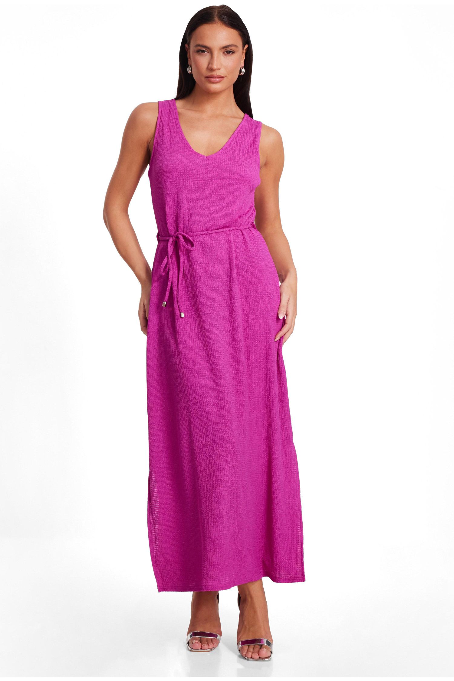 Women's V-Neck Tie Neck Midaxi Dress