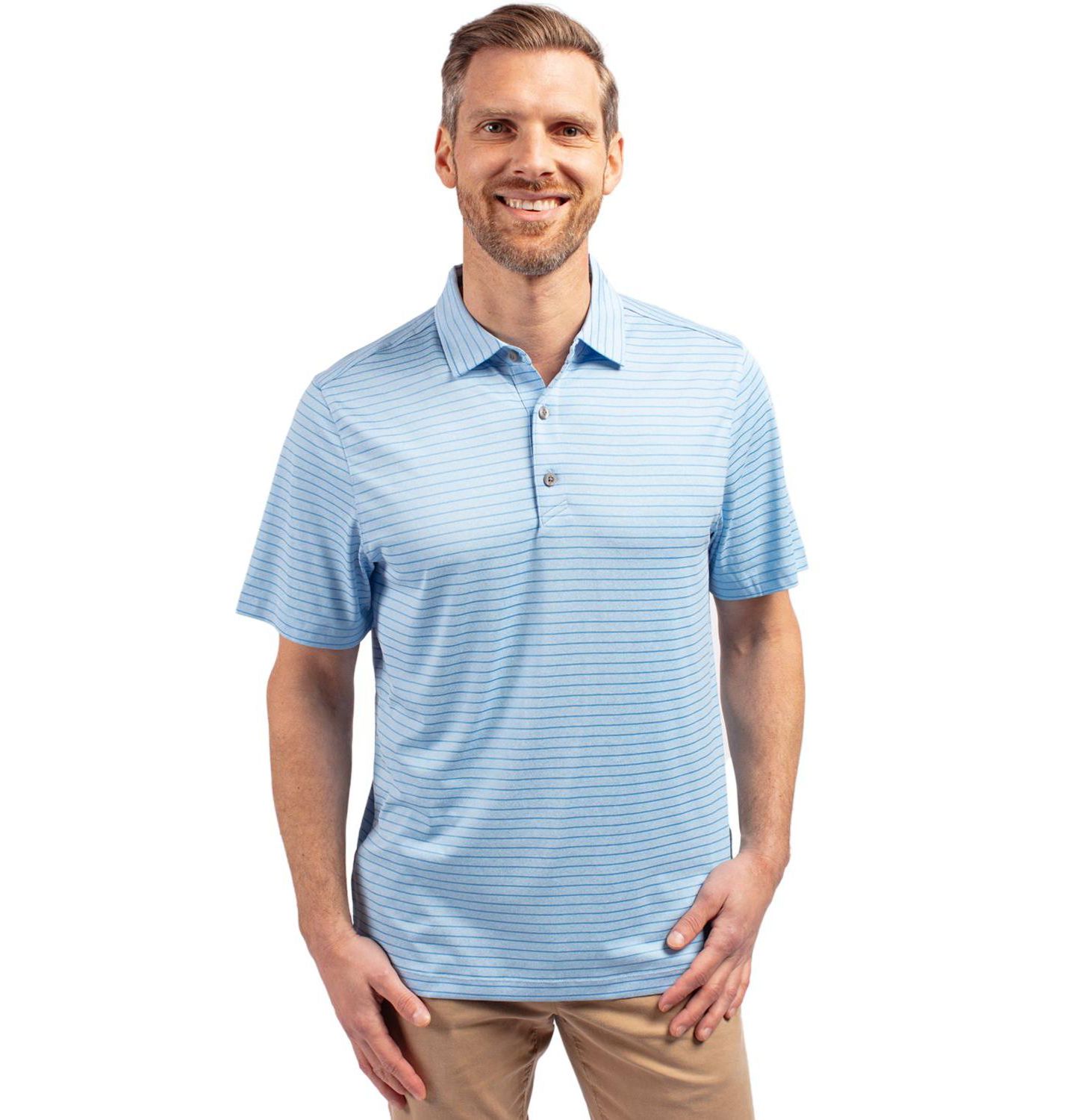 Мужское поло Cutter & Buck Forge Eco Heather Stripe Stretch Recycled Polo, цвет: Меланжевый — фото 1