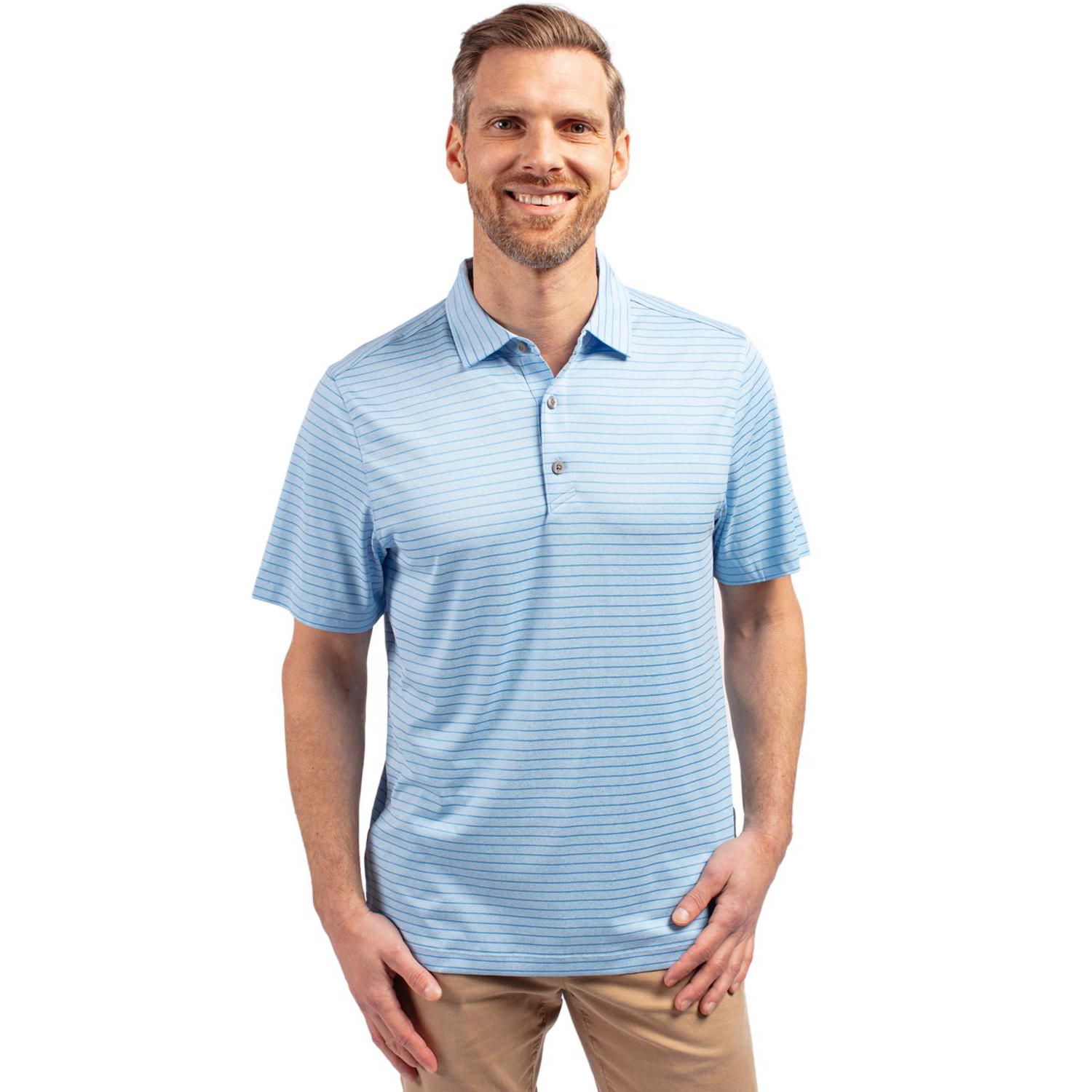 Men's Cutter and Buck Forge Eco Heather Stripe Stretch Recycled Polo