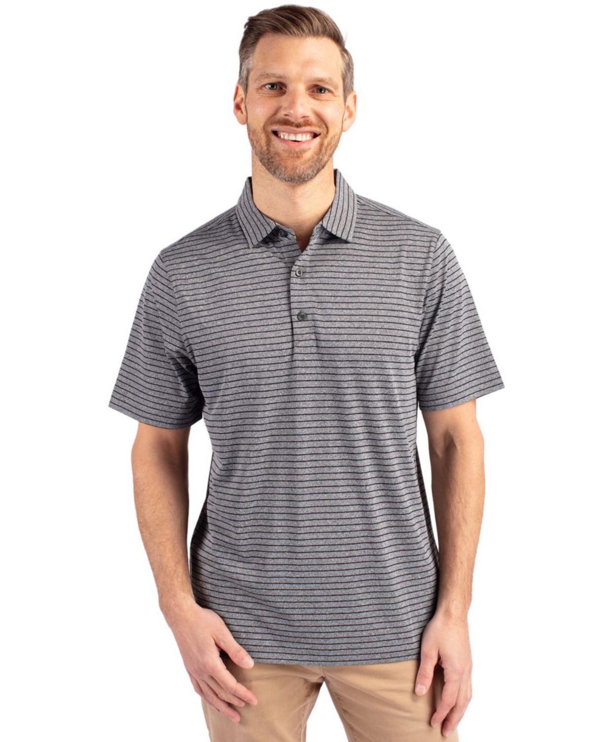Forge Eco Heather Stripe Stretch Recycled Mens Polo - Navy blue heather