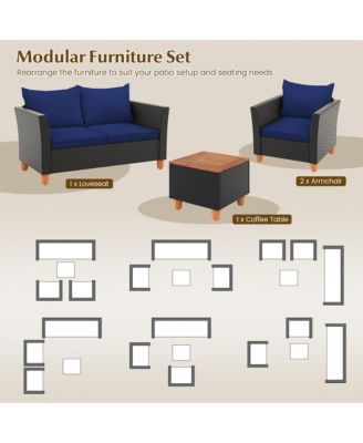 4 PCS Wicker Patio Furniture Set w/ Removable Cushions Storage Coffee Table