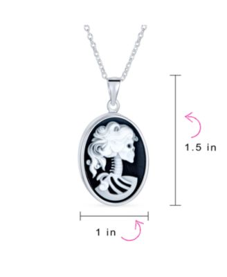 Black Oval Female Lolita Skelton Cameo Pendant Bezel Sterling Silver