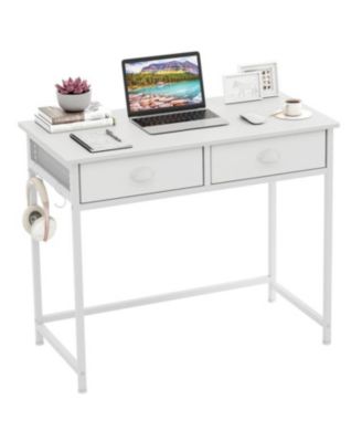Space-Saving Home Office Desk with 2 Fabric Drawers and 4 Hanging Hooks for Organized Workspace