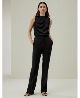 Women's Silk Straight Leg Trousers with Side Slit