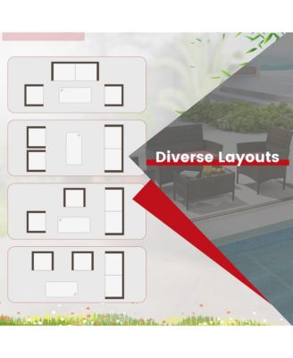 8 PCS Patio Furniture Set w/Washable Cushions & Tempered Glass Coffee Table