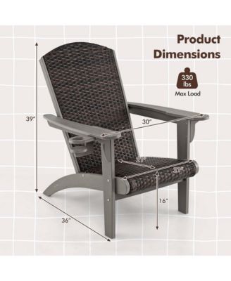 Patio Adirondack Chair with Rattan Padded Seat Wide Armrests & Hidden Cupholder