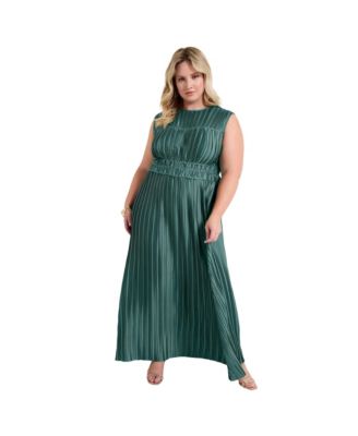 Women's June + Vie Boatneck Plisse Cap-Sleeve Maxi Dress