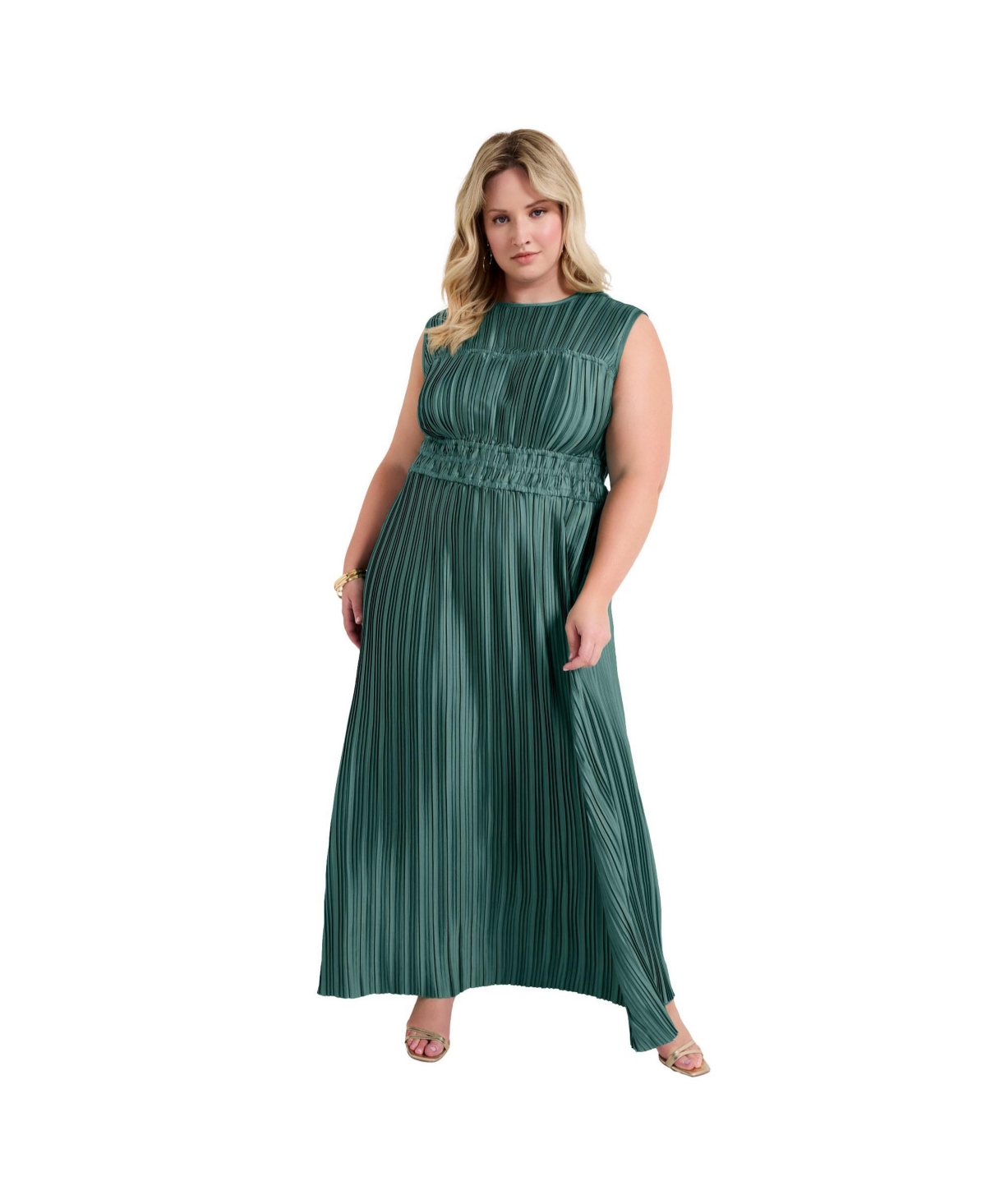 Plus Size June + Vie Boatneck Cap-Sleeve Maxi Dress. - Blue spruce