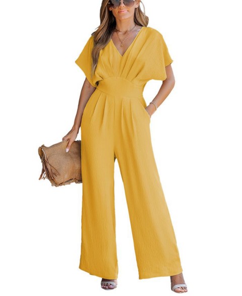 Женские комбинезоны Cupshe Women's V-Neck Short Sleeve Straight Leg Jumpsuit