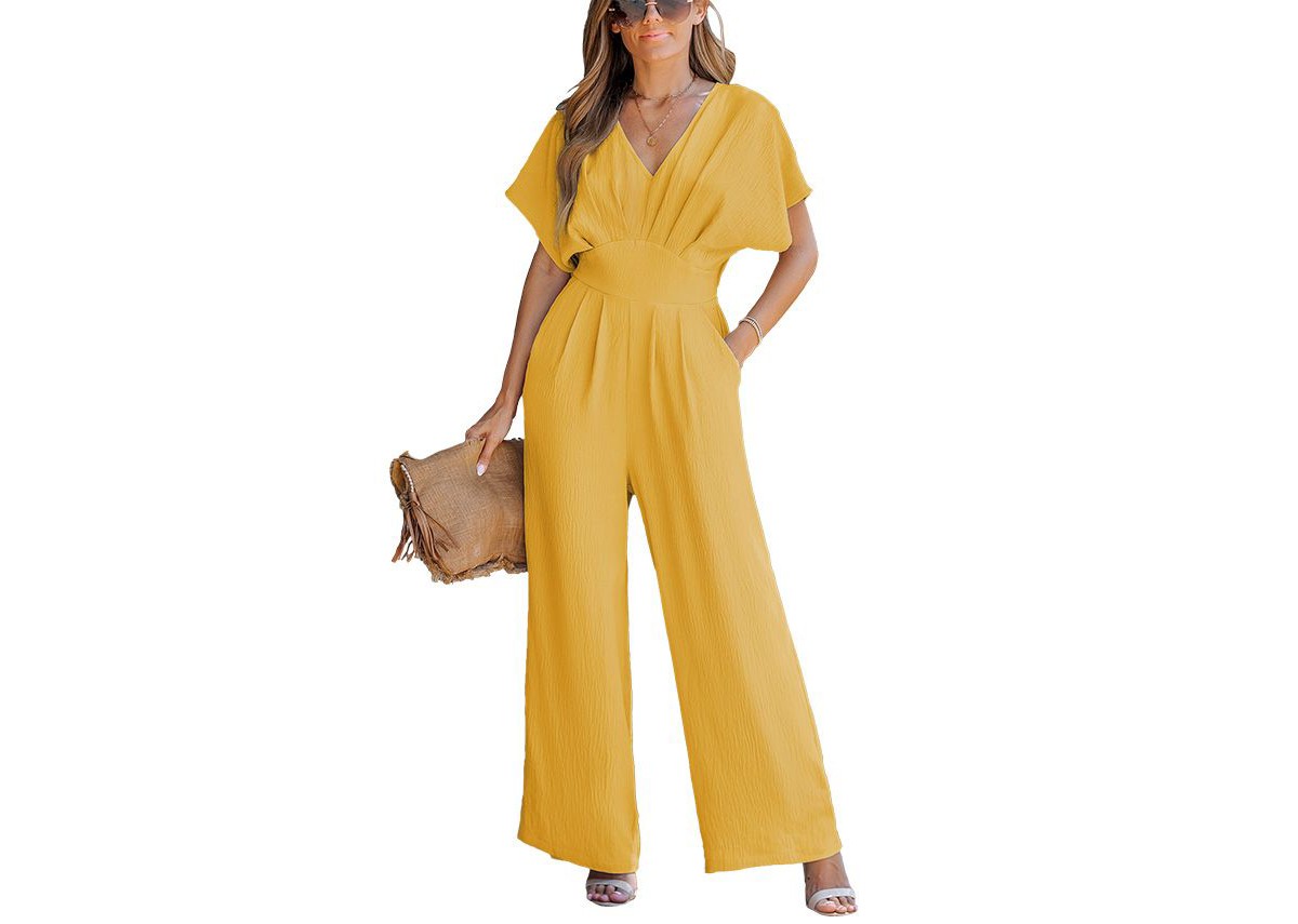 Женские комбинезоны Cupshe Women's V-Neck Short Sleeve Straight Leg Jumpsuit — фото 1