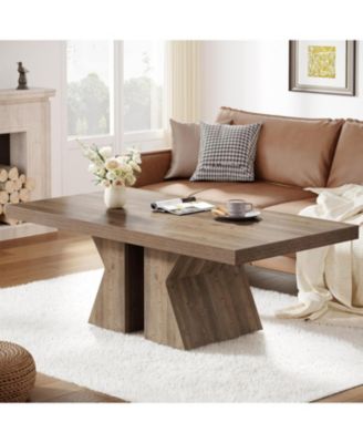 47-Inch Wood  Rectangular Center Table with Thick Wooden Base Coffee Table
