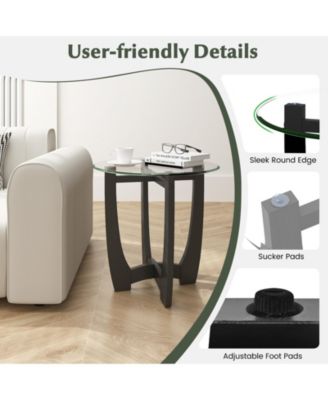 Round End Side Table with Tempered Glass Tabletop