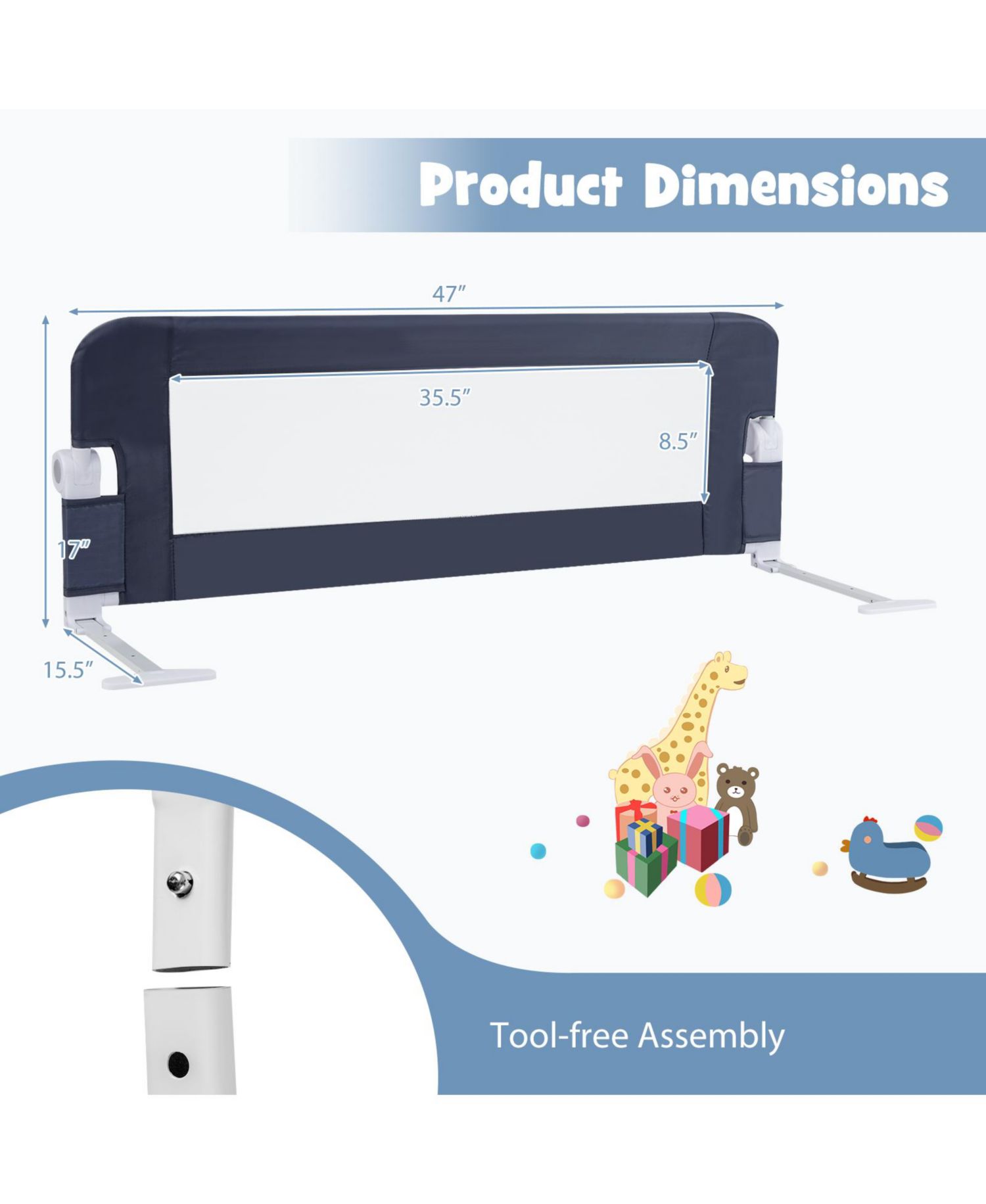 Foldable Baby Bed Rail with Swing Down Feature Toddler Bed Guard Safety Barrier