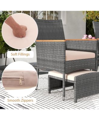 5 Pieces Wicker Patio Furniture Set PE Rattan Porch Chairs w/ Ottomans